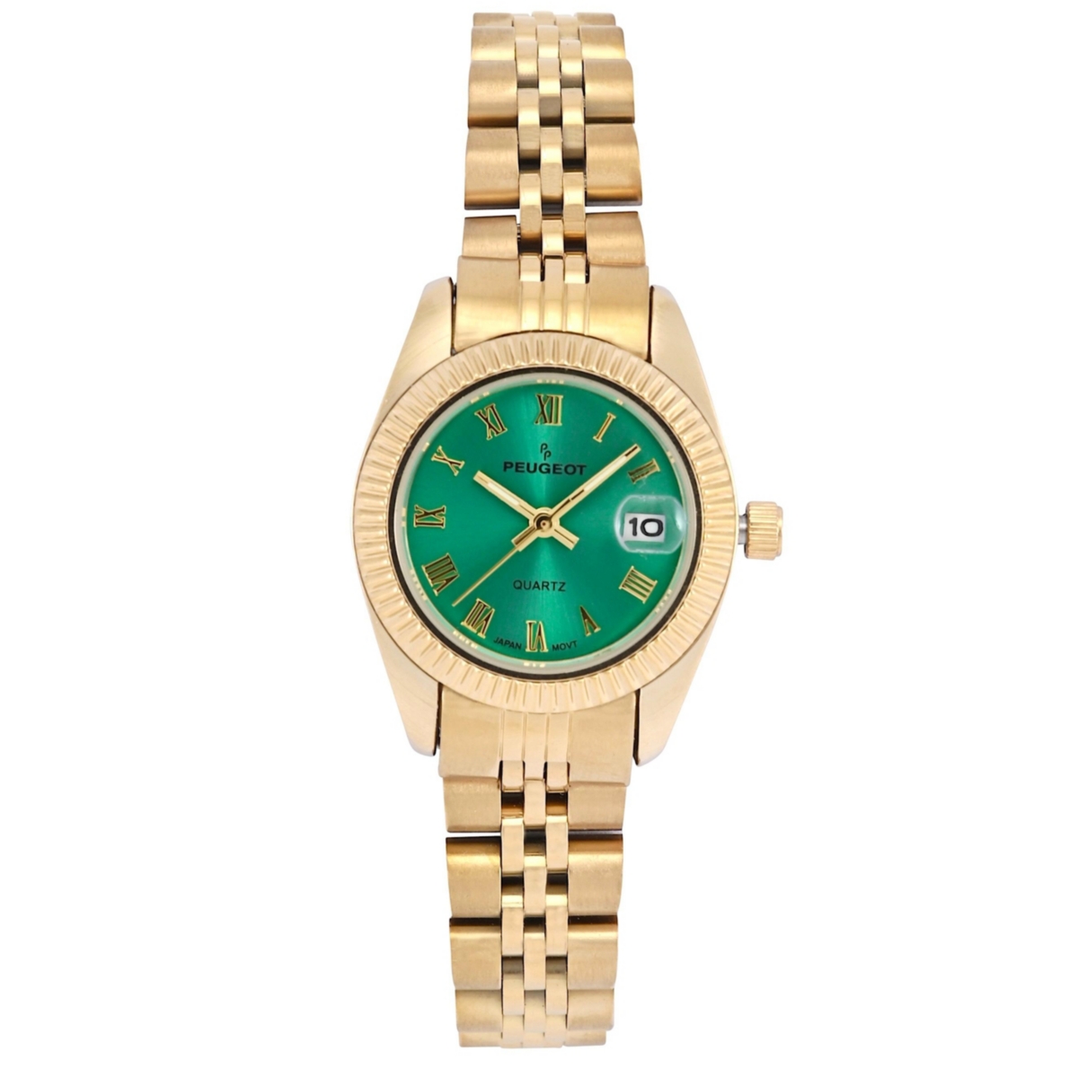 Women's Gold-Tone 25mm Fluted Bezel Steel Bracelet Watch with Green Dial - Green