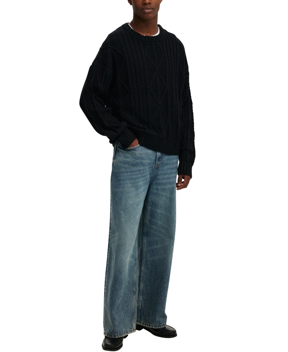 COTTON ON MEN'S CABLE KNIT CREW SWEATER 