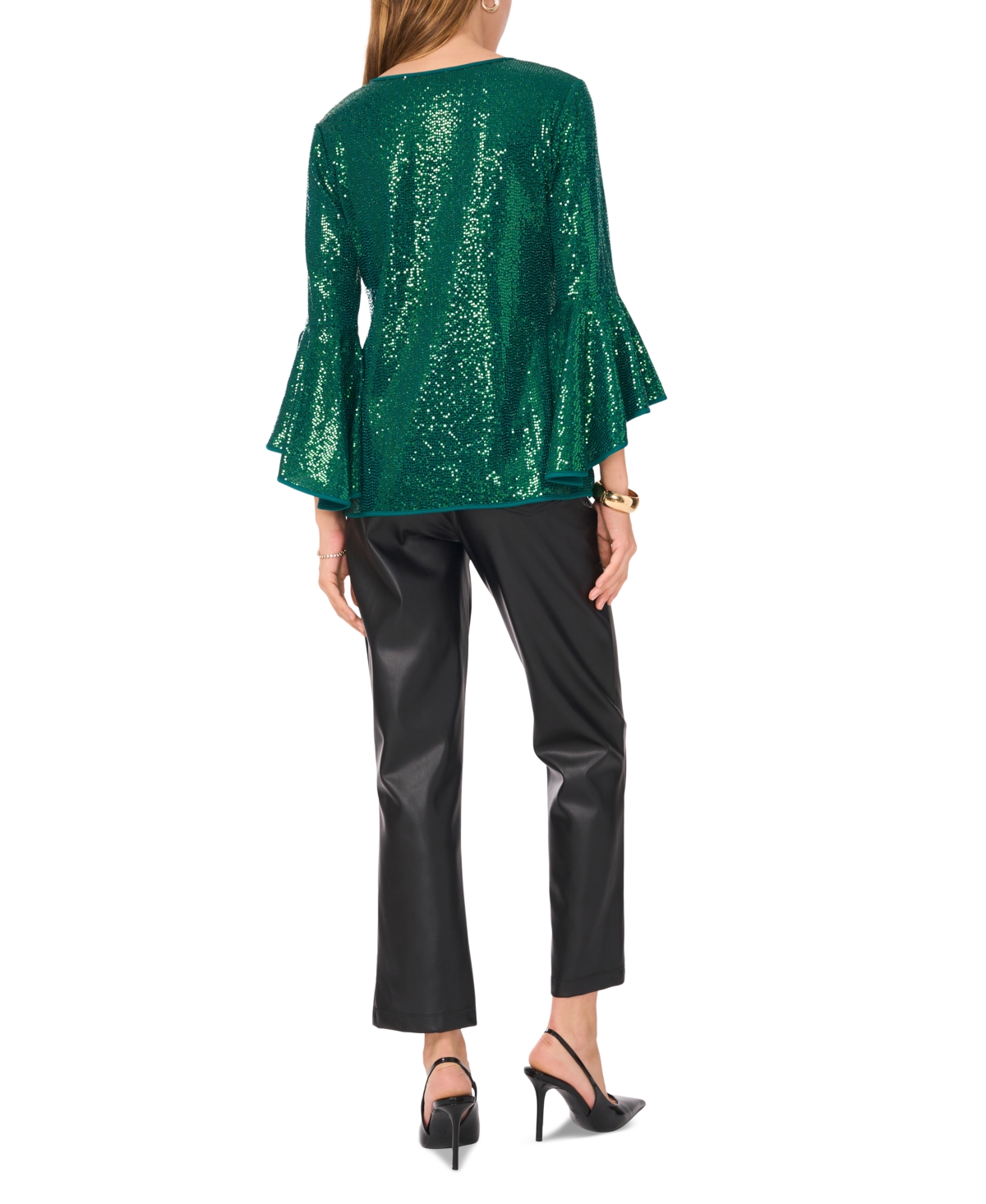 VINCE CAMUTO WOMEN'S SEQUINED V-NECK BELL-SLEEVE TOP 