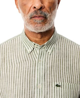 Men's Long Sleeve Striped Button-Down Linen Shirt
