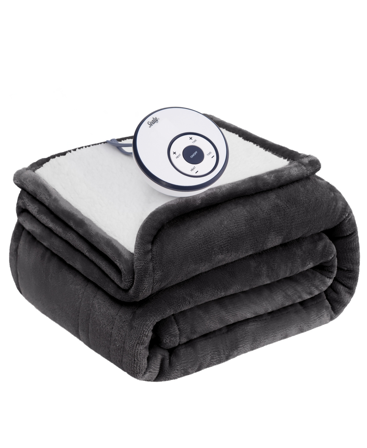 Sealy Heated Flannel And Sherpa Blanket, Twin In Charcoal