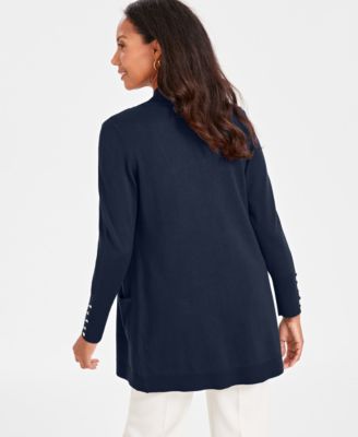 Petite Open-Front Button-Cuff Cardigan Sweater