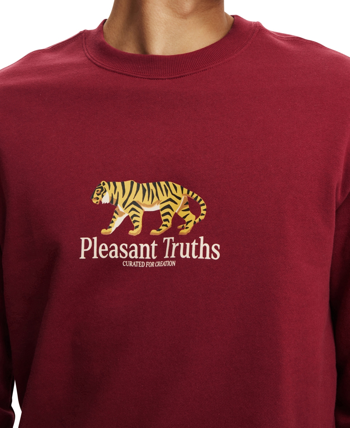 Shop Cotton On Men's Graphic Crew Fleece Sweatshirt In Crimson,plesant Truths