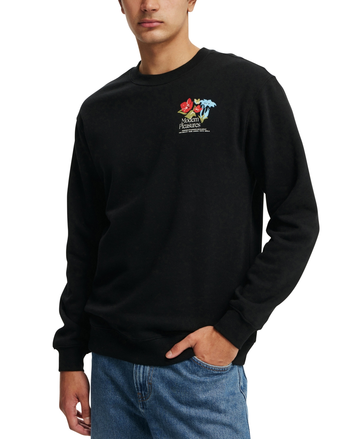 Shop Cotton On Men's Graphic Crew Fleece In Black,modern