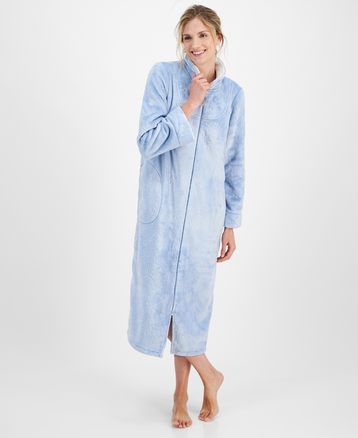 Charter Club Women's Long Snowflake Embossed Zip-Front Robe, Created for Macy's