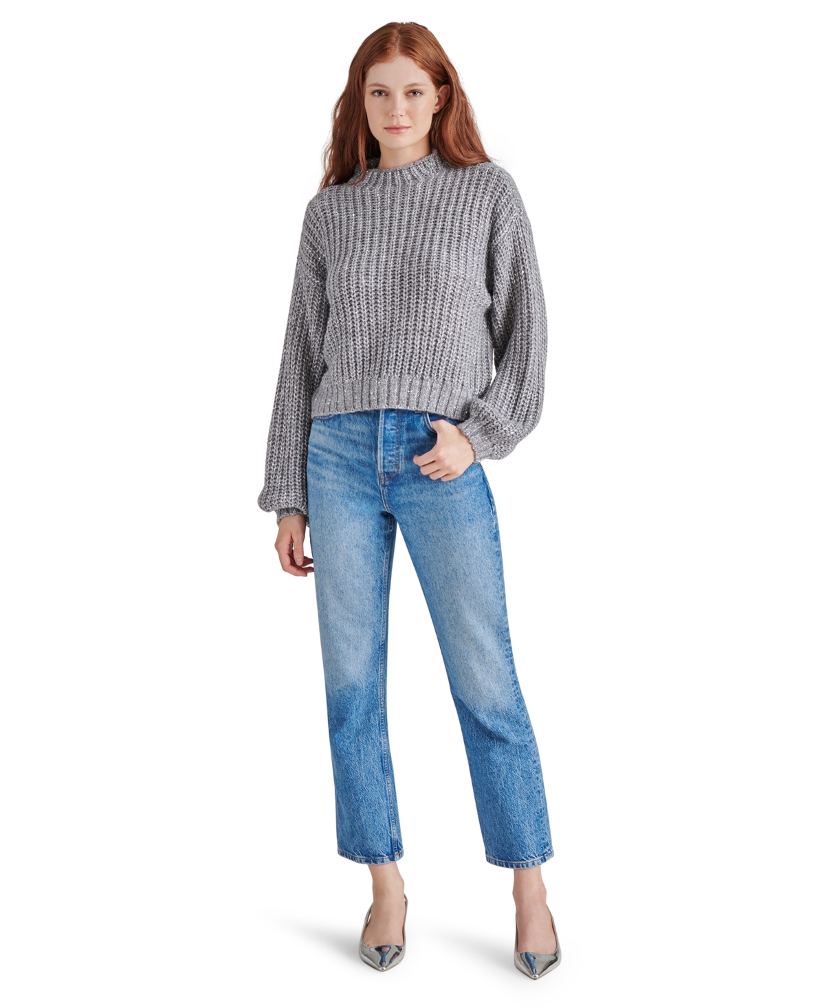 Steve Madden Martina Funnel Neck Sweater In Heather Grey