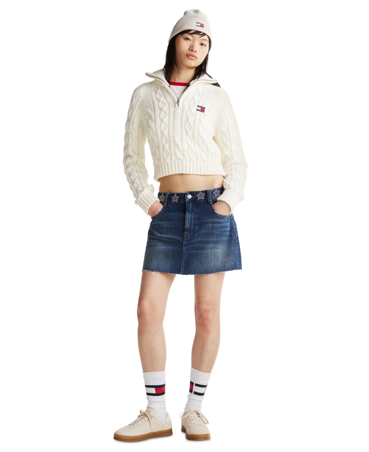Tommy Jeans Women's Cotton Studded Star Denim Mini Skirt In Denim Dark