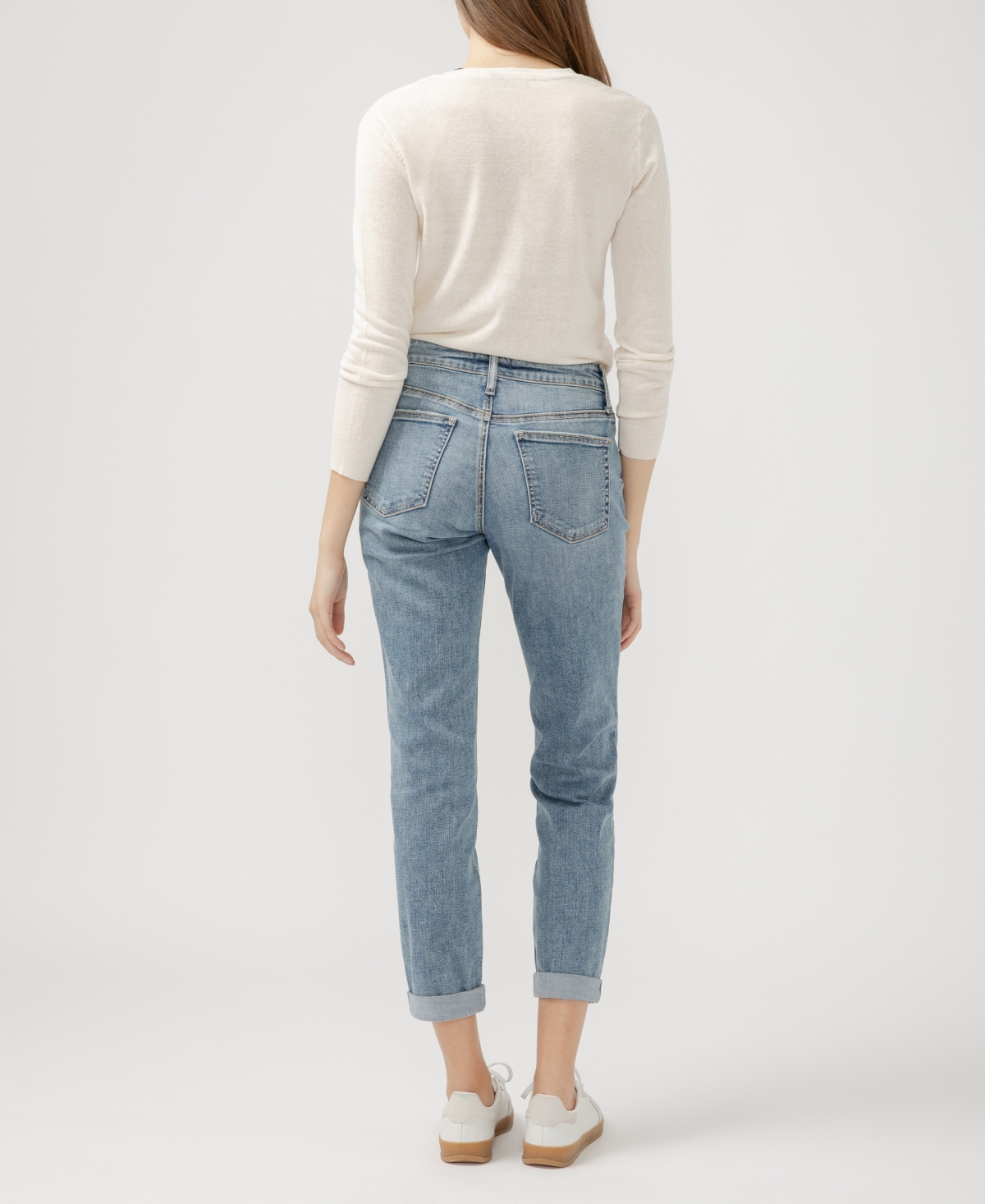 SILVER JEANS CO. WOMEN'S BOYFRIEND MID RISE SLIM LEG LUXE STRETCH JEANS 