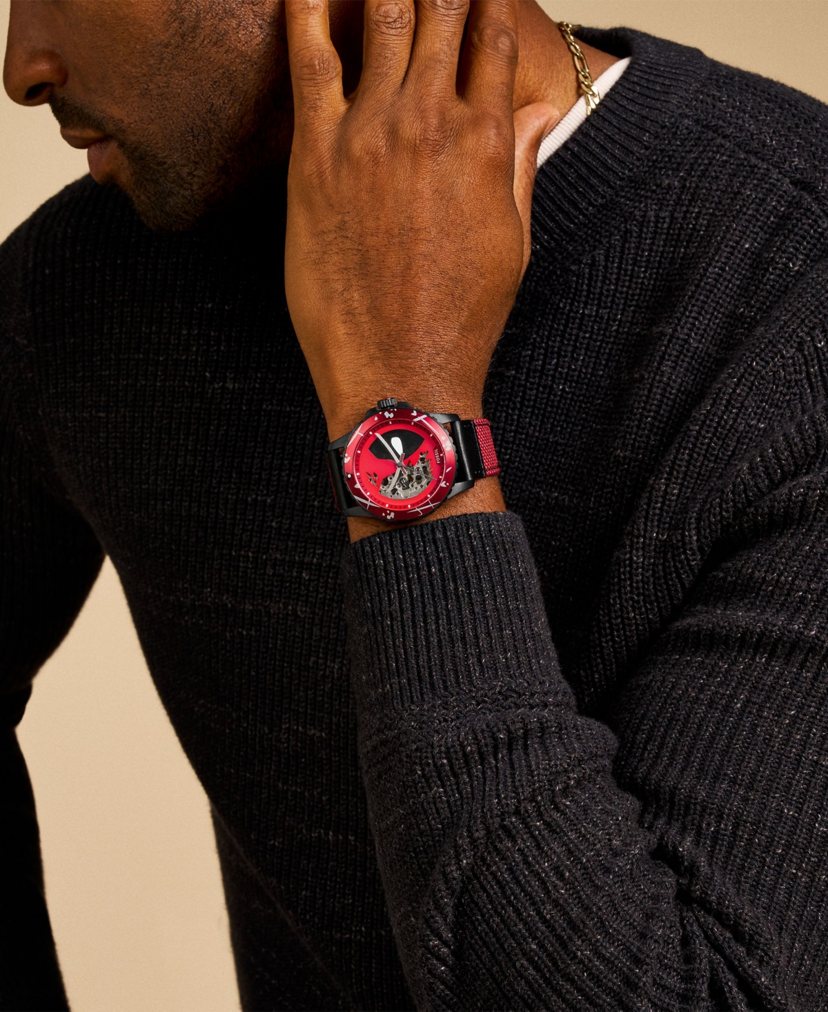 Fossil Unisex Marvel x Limited Edition Automatic Red andNylon and Leather Watch, 42mm - Black