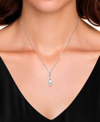 2-Pc. Set Cultured Freshwater Pearl (7-8mm) & Lab Created White Sapphire (1/3 ct. t.w.) Pendant Necklace & Matching Drop Earrings in Sterling Silver