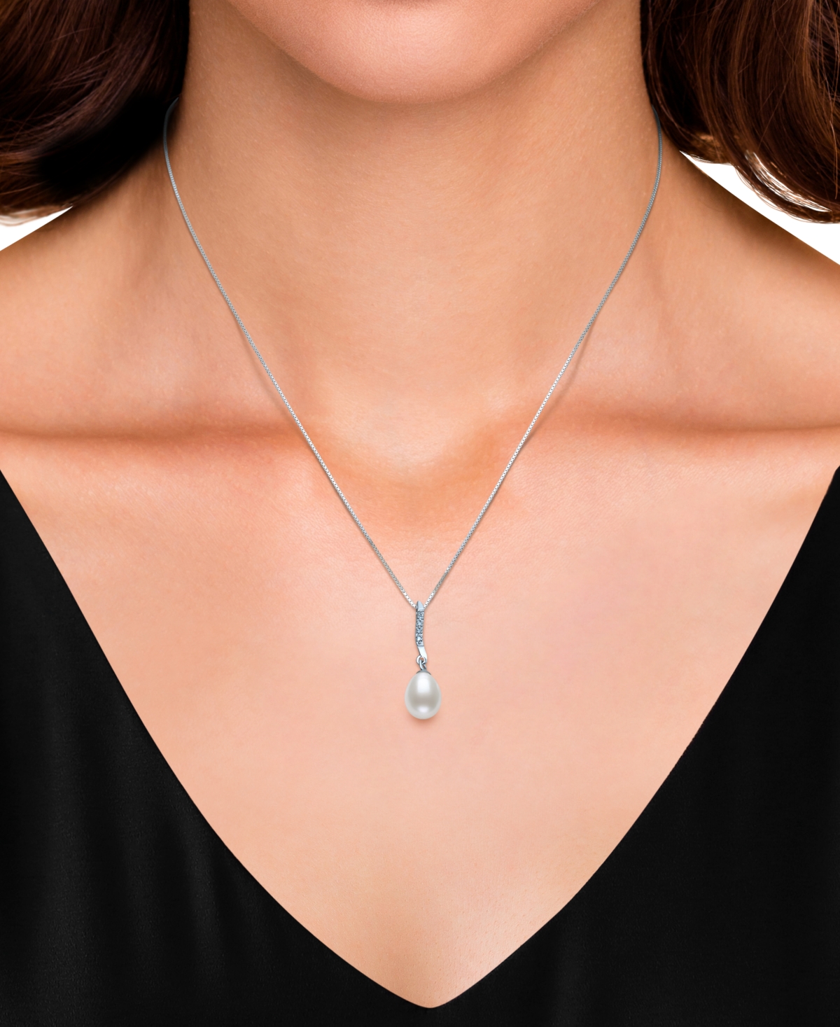 BELLE DE MER 2-PC. SET CULTURED FRESHWATER PEARL (7-8MM) & LAB CREATED WHITE SAPPHIRE (1/3 CT. T.W.) PENDANT NECK 