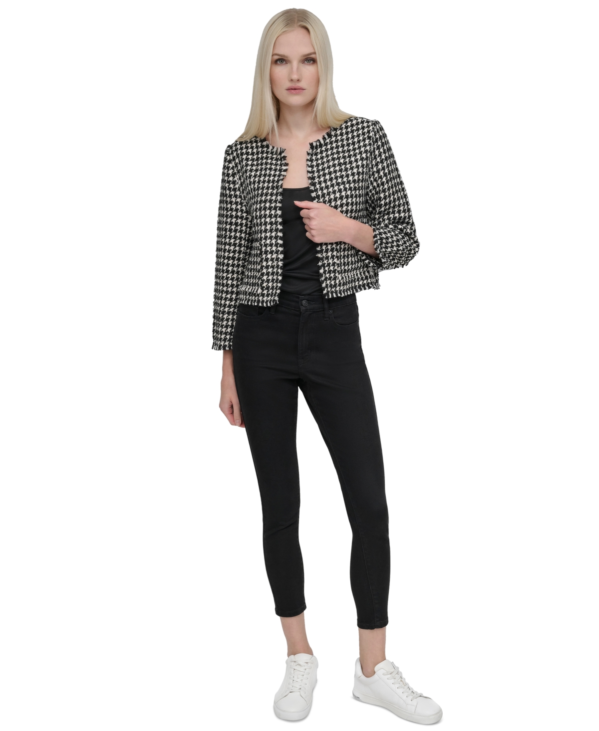 DKNY JEANS WOMEN'S FRAYED CROPPED LONG-SLEEVE JACKET 