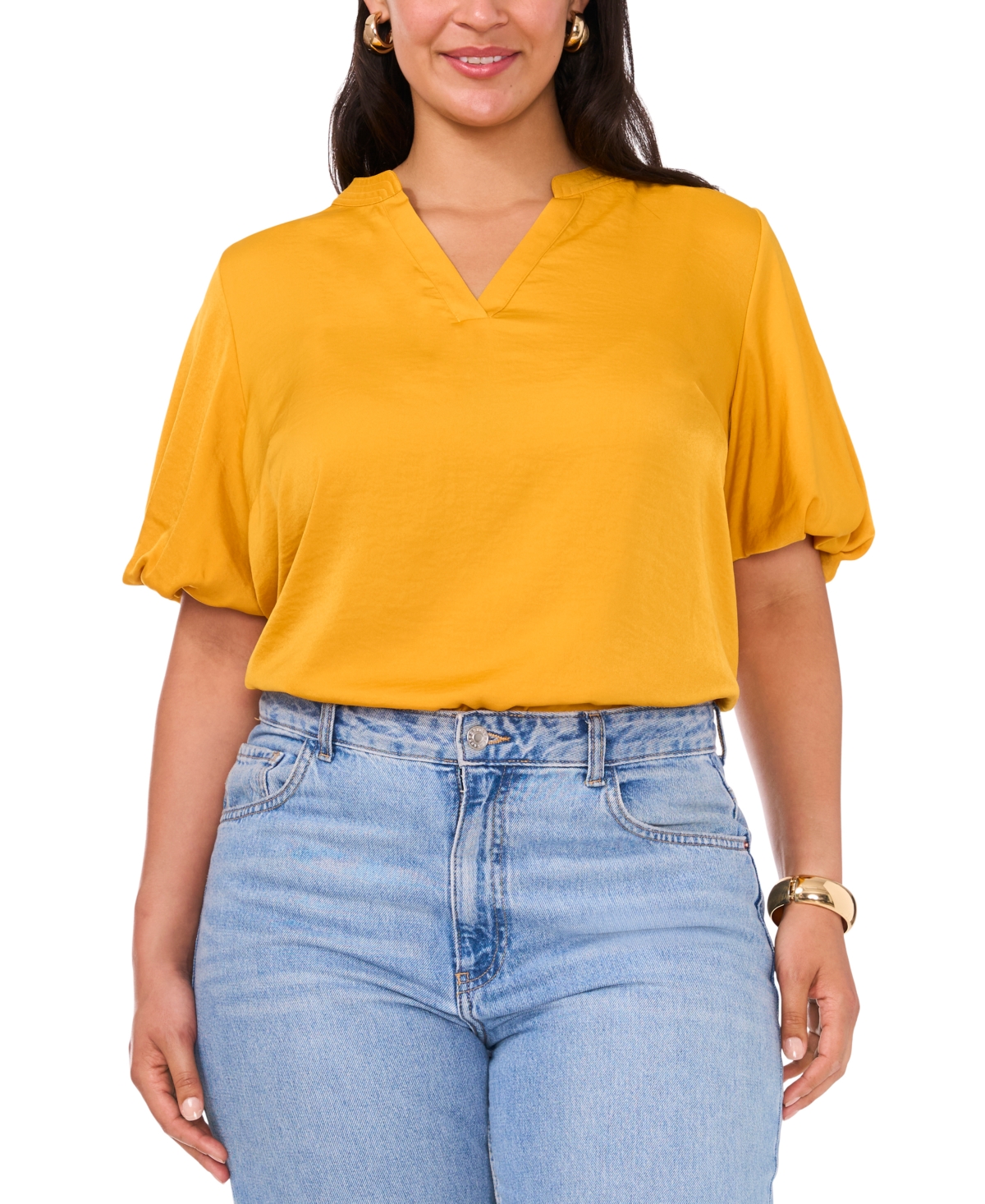 VINCE CAMUTO PLUS SIZE SPLIT-NECK PUFFED-SLEEVE TOP 