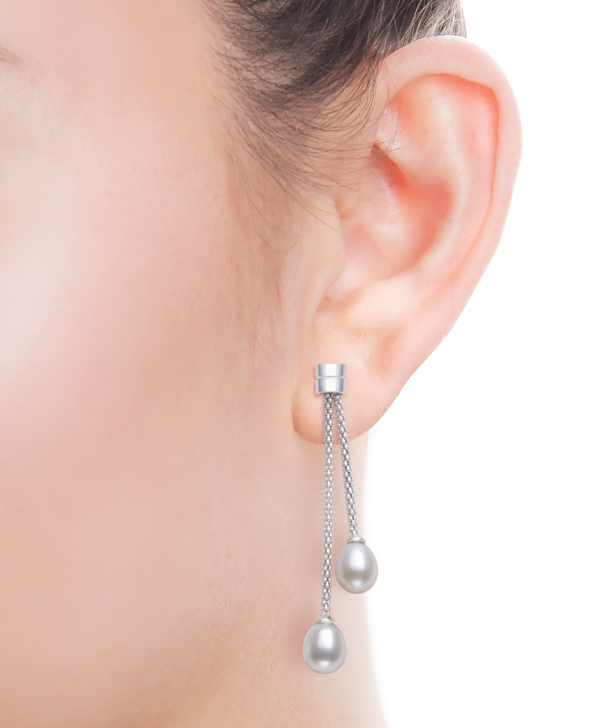 Shop Belle De Mer Cultured Freshwater Pearl (7-8mm) Chain Drop Earrings In Sterling Silver In White