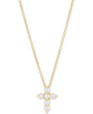Diamond Petite Cross Pendant Necklace (1/3 ct. t.w.) in 14k White or Yellow Gold, 16" + 2" extender