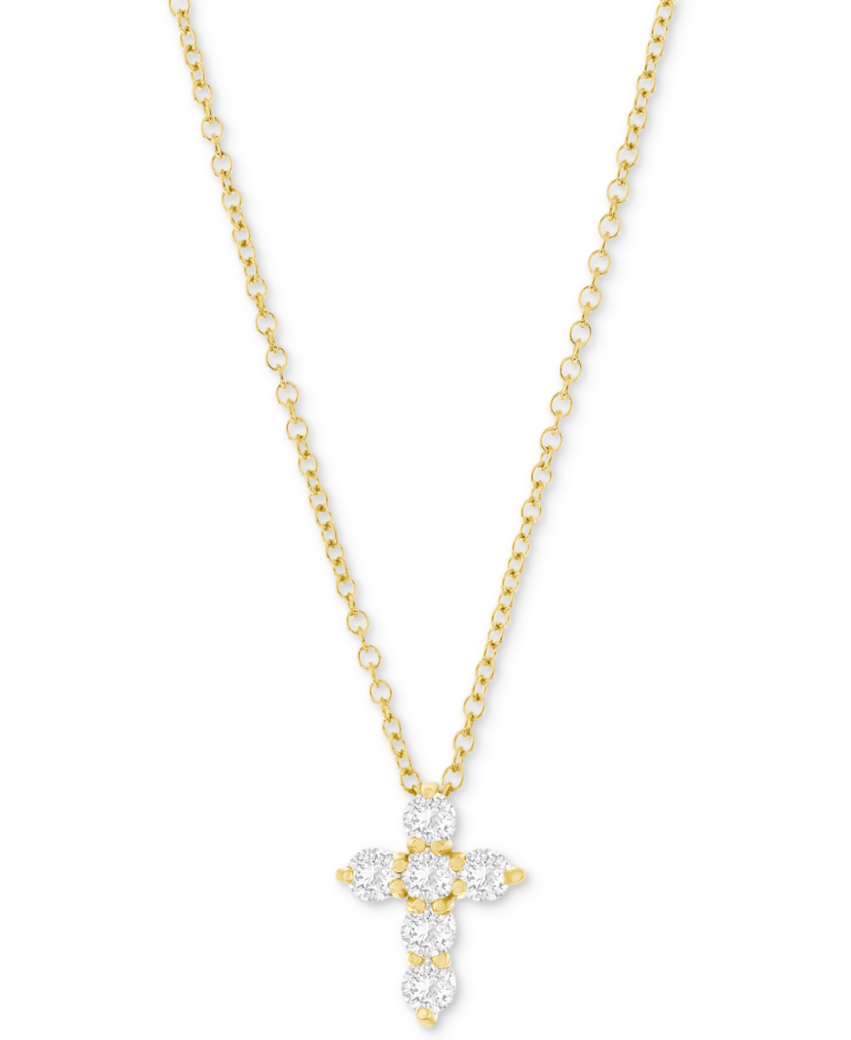 MACY'S DIAMOND PETITE CROSS PENDANT NECKLACE (1/3 CT. T.W.) IN 14K WHITE OR YELLOW GOLD, 16" + 2" EXTENDER 