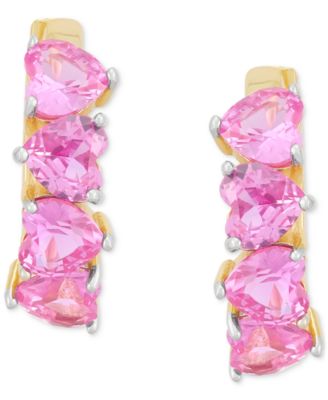 3-Pc. Set Lab Created Pink Sapphire (6 ct. t.w.) & Lab Created White Sapphire (1/2 ct. t.w.) Heart Stud & Small Hoop Earrings 14k Gold-Plated Sterling Silver