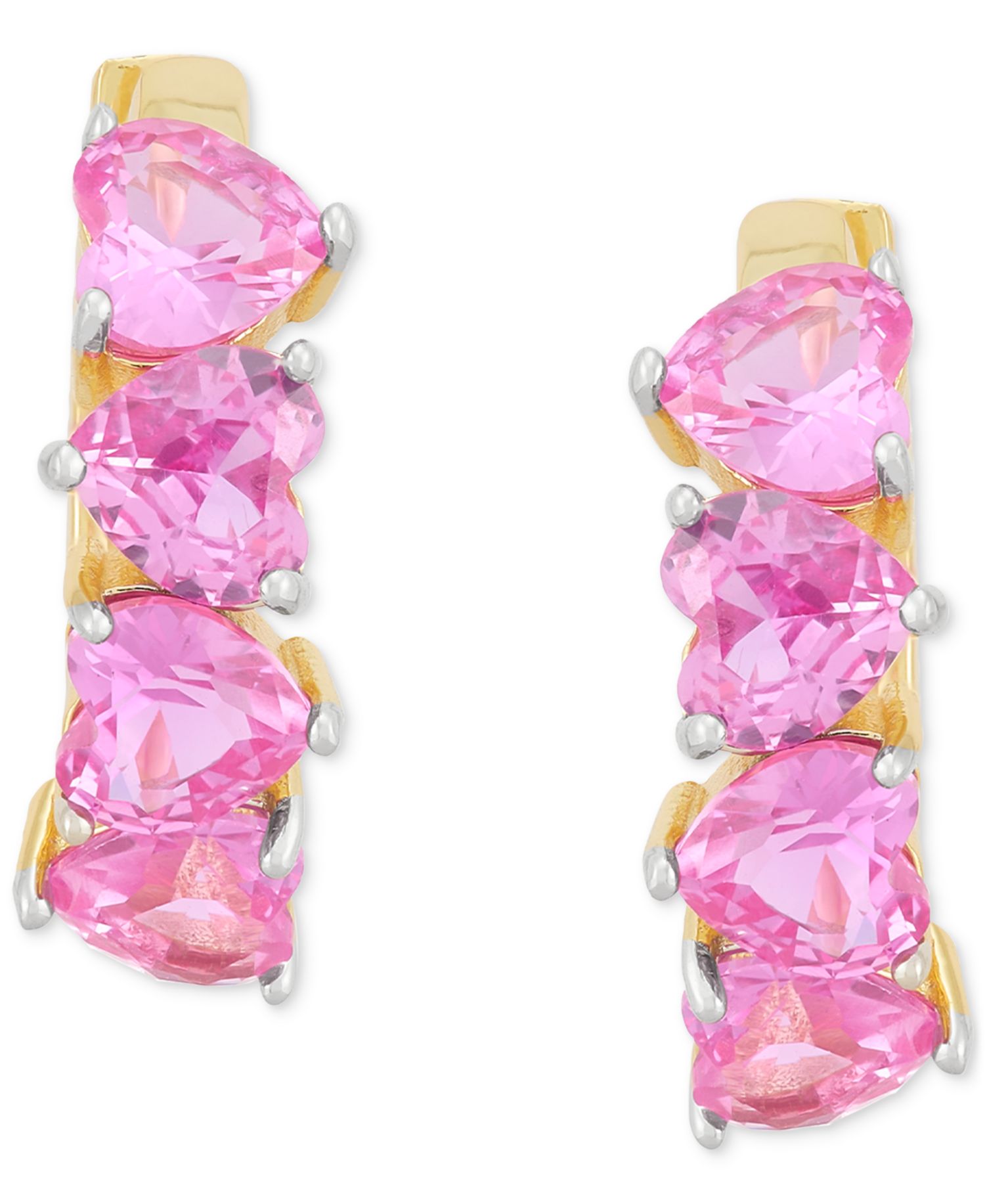 3-Pc. Set Lab Created Pink Sapphire (6 ct. t.w.) & Lab Created White Sapphire (1/2 ct. t.w.) Heart Stud & Small Hoop Earrings 14k Gold-Plated Sterling Silver