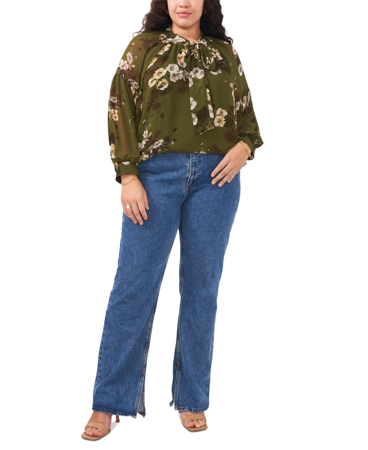 Vince Camuto Plus Size Floral-Print Tie-Neck Top