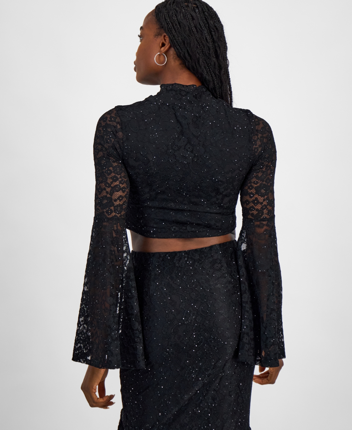 Guess Women's Mock-Neck Dominique Long-Bell-Sleeve Lace Top