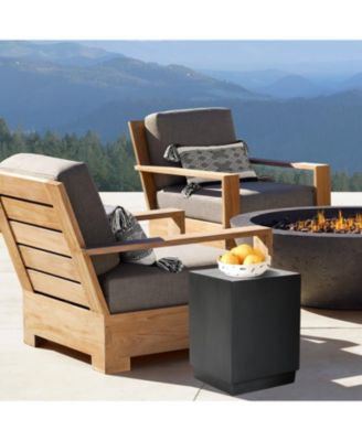 Outdoor Side Table, 18'' Minimalist Gray Square Cement End Tables, Small Accent Table for Indoor, Outdoor, Porch, Poolside, Backyard, Modern Patio Furniture, Plant Stand