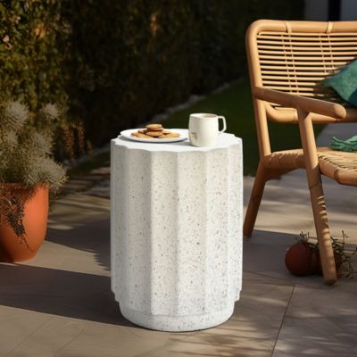 Outdoor Side Table, 18'' Cement Accent End Tables for Patio, Garden Small Decorative Stool