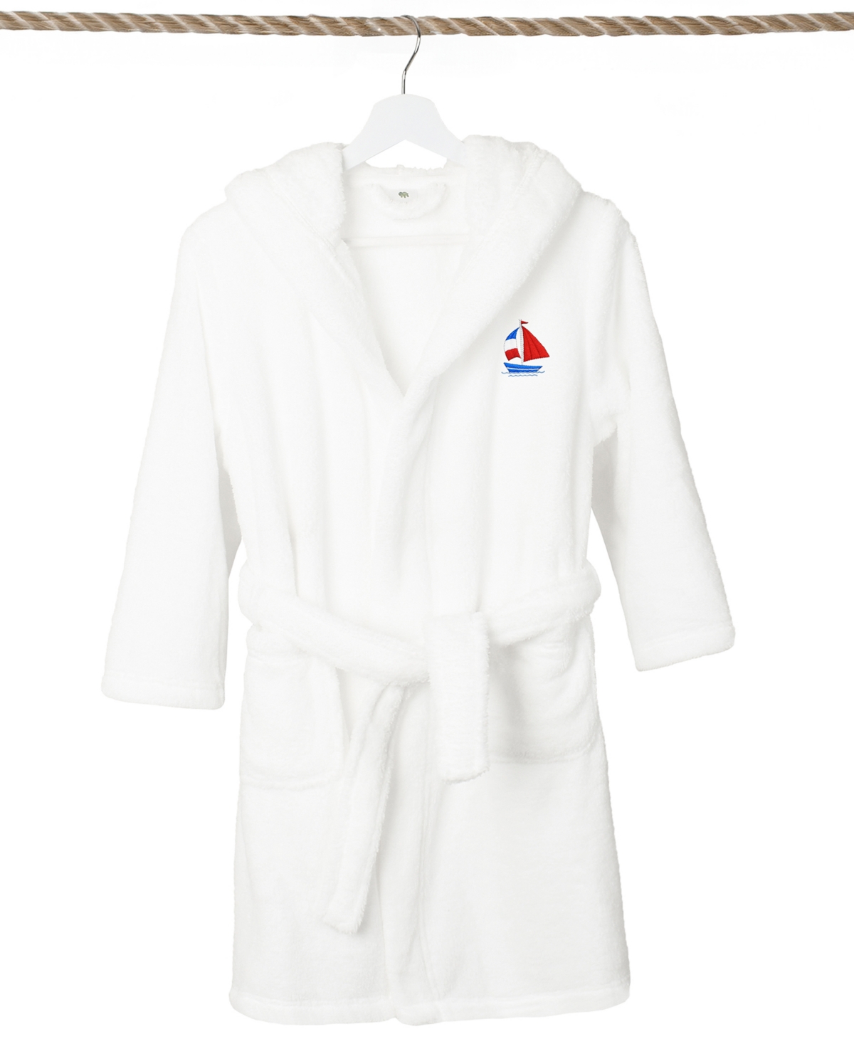 Linum Home Boat Kids Super Plush Double Brushed Hooded Bathrobe In White