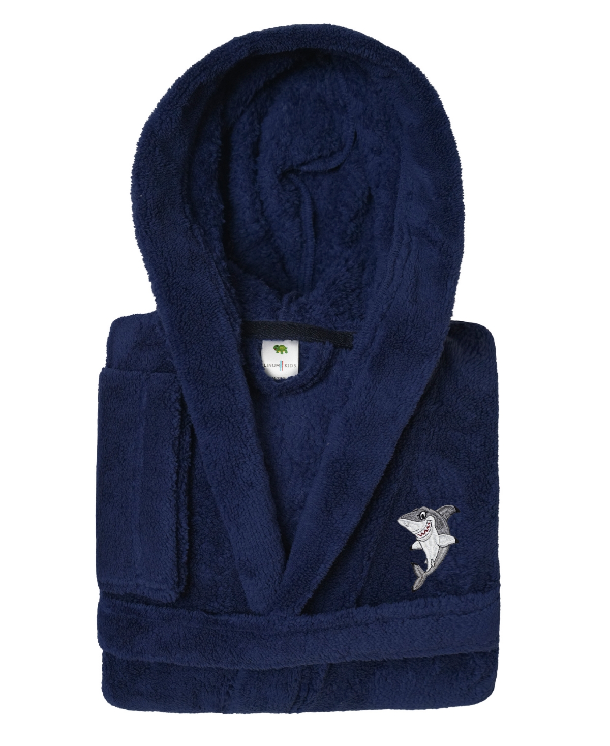 Linum Home Kids Shark Super Plush Double Brushed Hooded Bathrobe In Navy