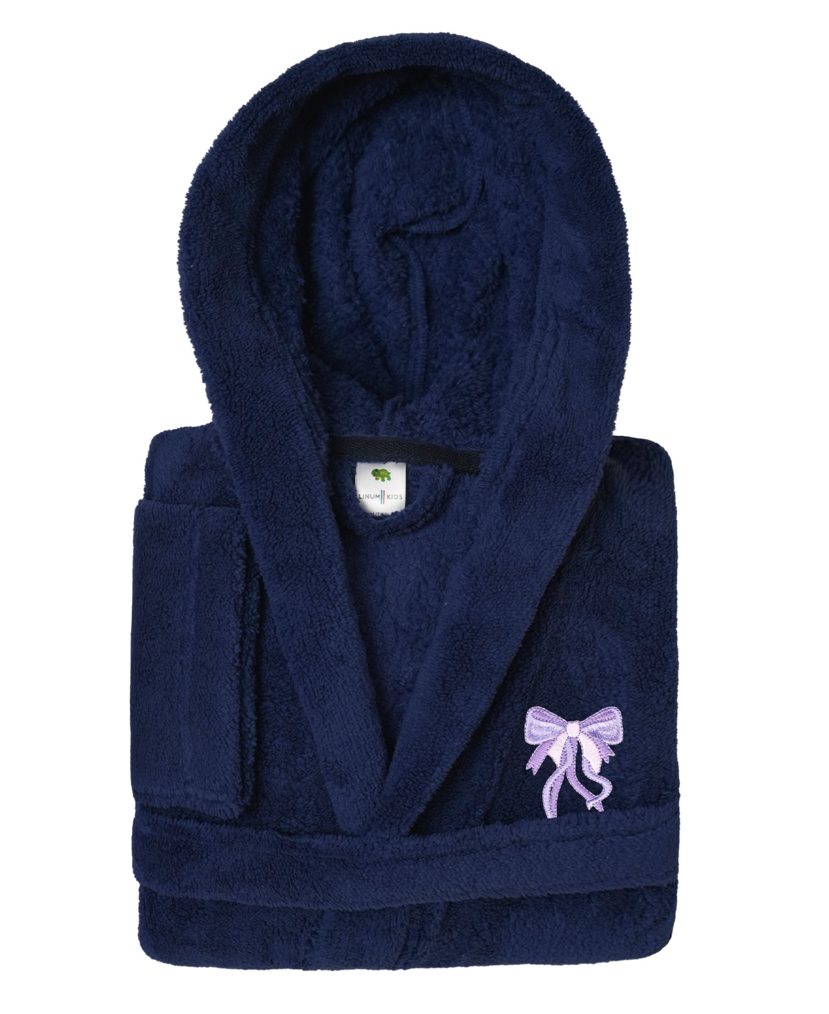Linum Home Kids Bow Super Plush Double Brushed Hooded Bathrobe In Navy,purple