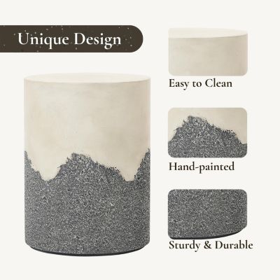 Gray and White Cement Round Outdoor Side Table