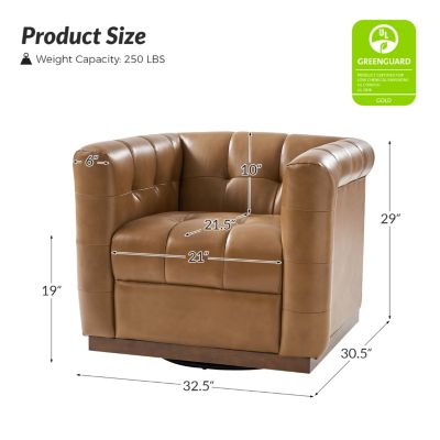 1 Count Gabriel Mid-Certury Modern Genuine Leather Swivel Club Chair