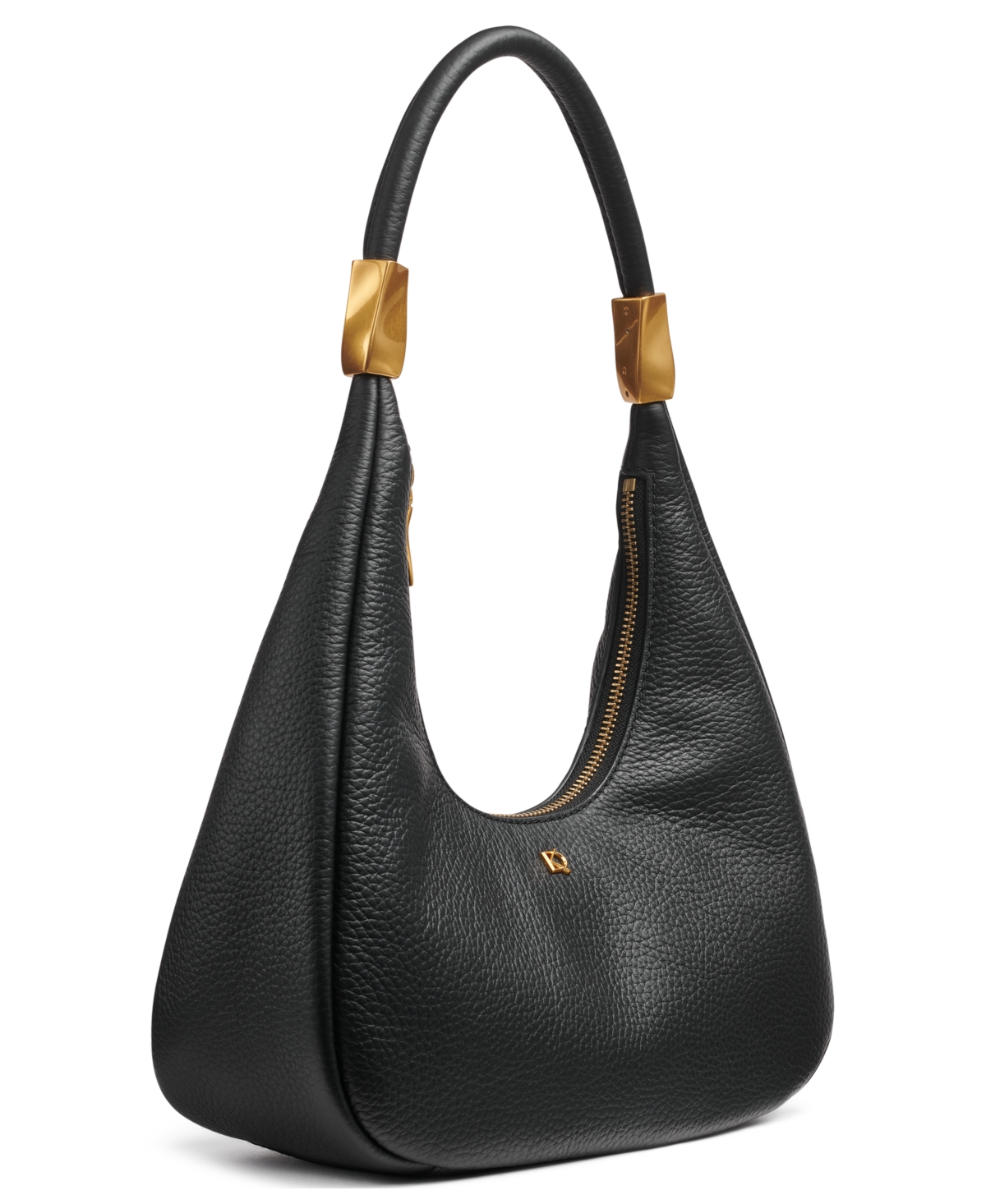 Shop Donna Karan Quogue Leather Small Hobo Shoulder In Black,gold