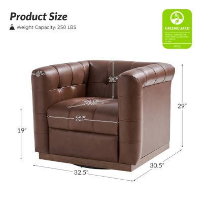 1 Count Gabriel Mid-Certury Modern Genuine Leather Swivel Club Chair