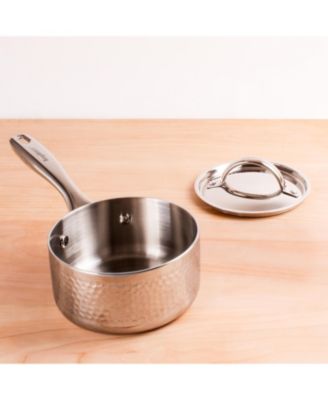 Vintage Tri-Ply 18/10 Stainless Steel, Hammered Saucepan with Lid, 8", 3qt.