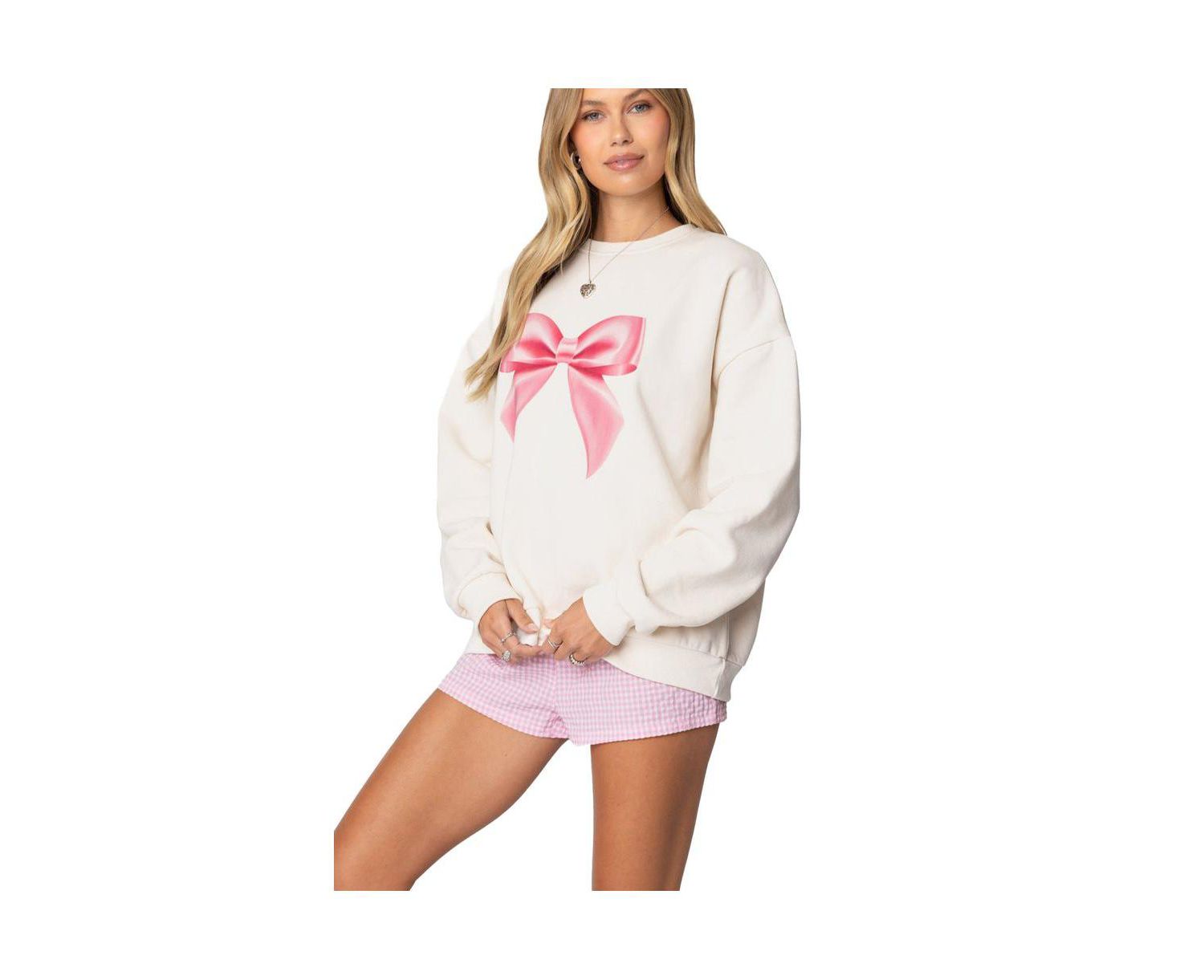 Womens Bow Brat Printed Sweatshirt