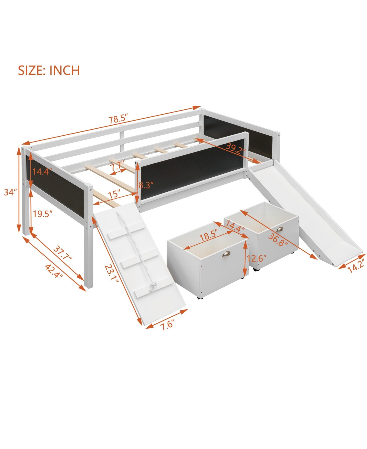 Slickblue Twin Size Wooden Loft Bed with Two Storage Boxes for Space-Saving Kids' Room