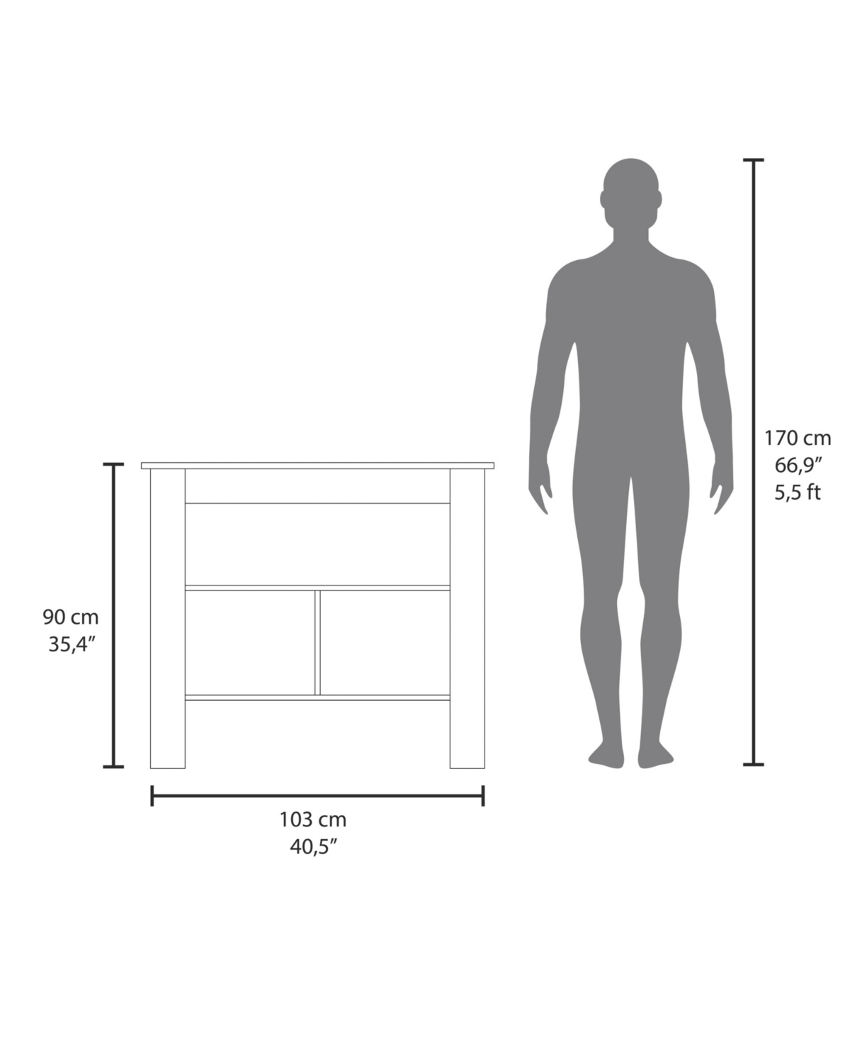 Fm Furniture Aztec Kitchen Island in melamine with open storage,white -white