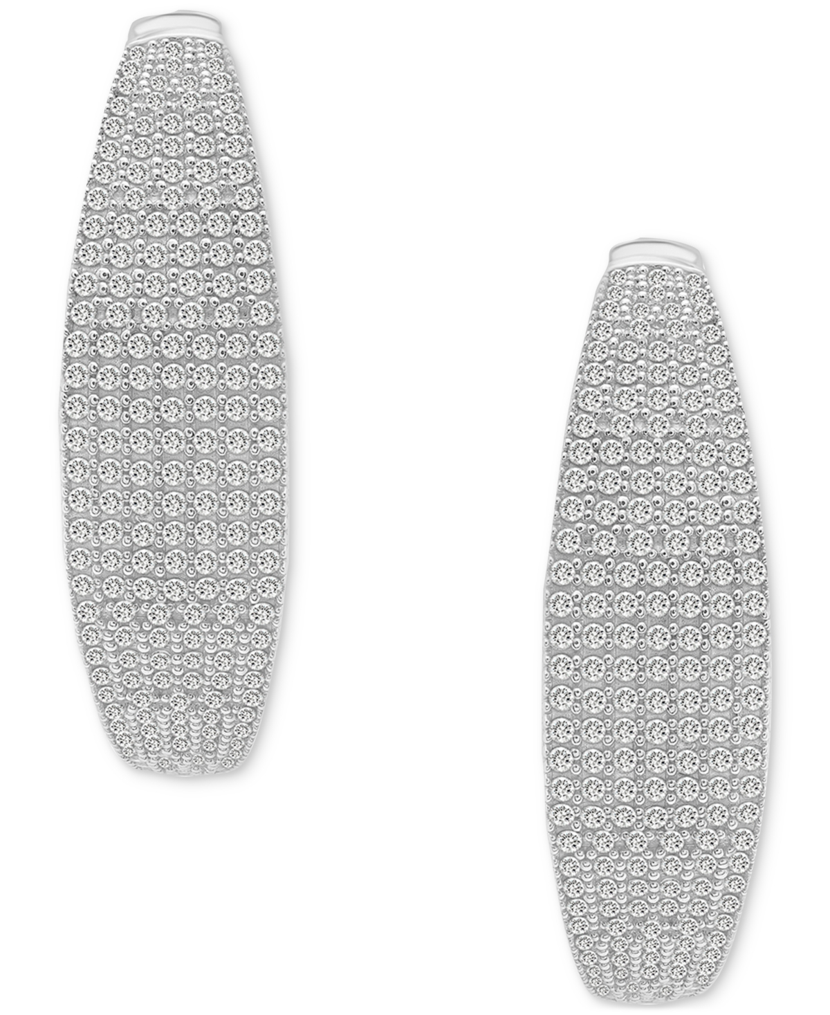 Macy's Diamond Pave Tapered Hoop Earrings (1 Ct. T.w.) In Sterling Silver, Created For  In Sterling Silver