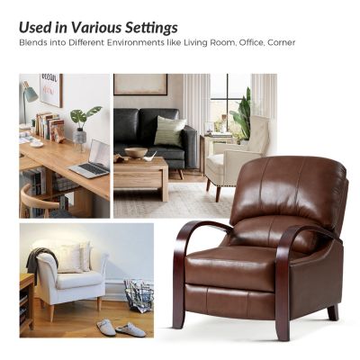 Alex Mid Century Modern Genuine Leather Manual Recliner