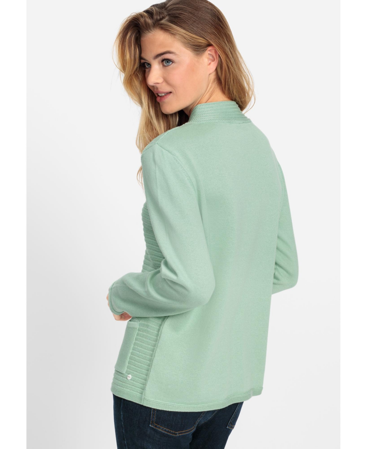 Olsen Women's Rib Knit Zip Front Mock Neck Cardigan