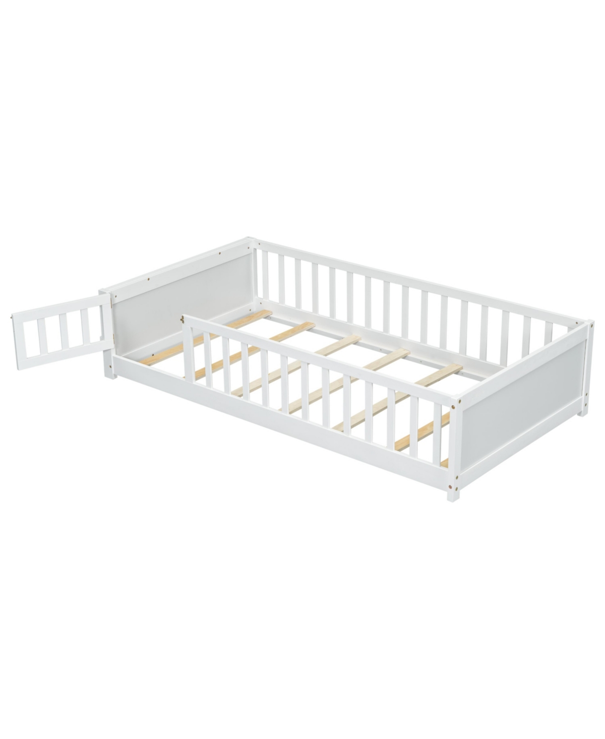 Slickblue Twin Size Floor Platform Bed with Built-in Book Storage Rack and Door – Functional and Space-Saving Design