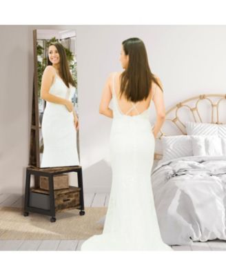 360° Swivel Jewelry Cabinet with LED Lights,Inside Makeup Mirror,Rotatable Full Length Mirror with Jewelry Storage for Bedroom