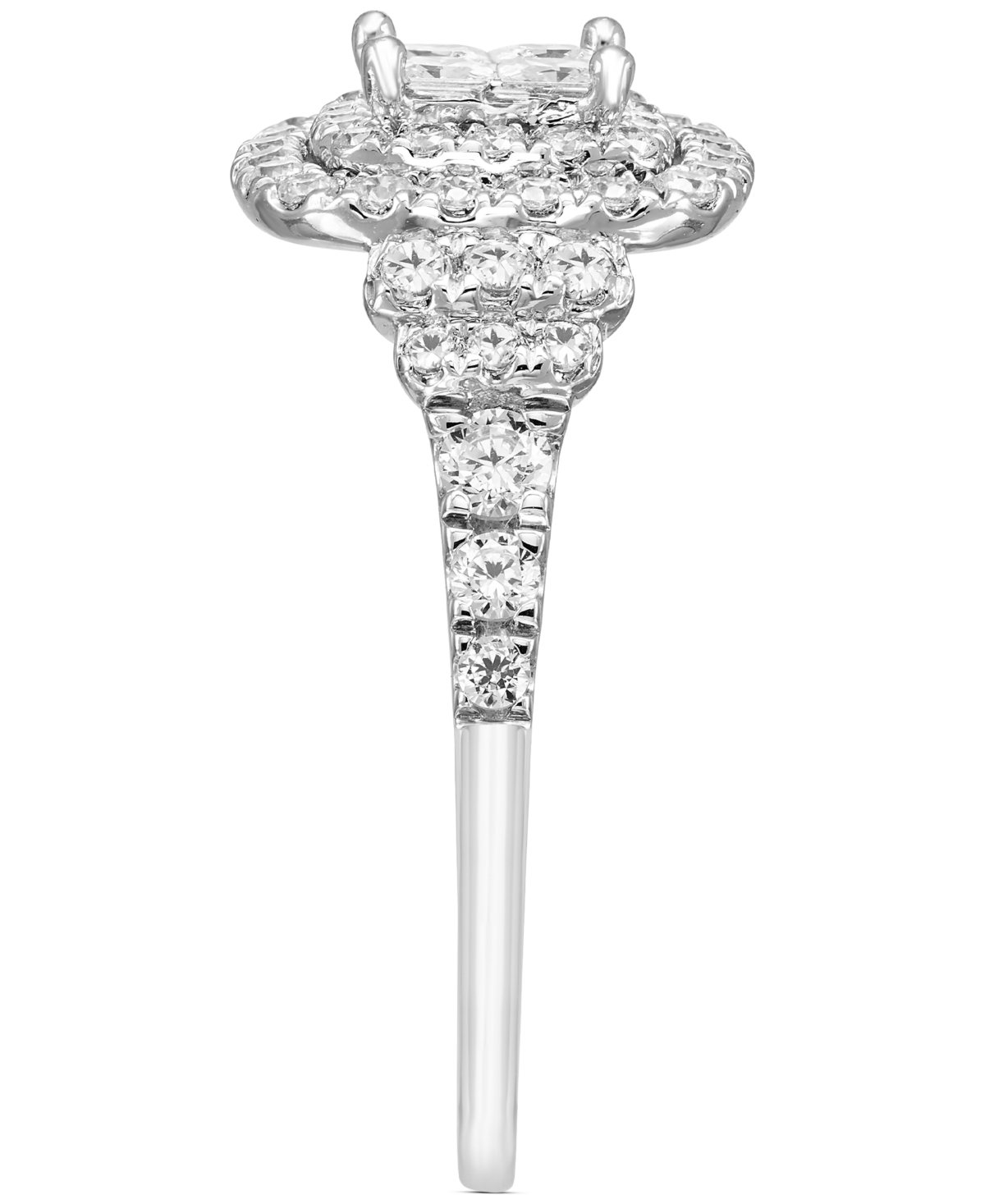 Diamond Princess & Round Quad Cluster Double Halo Ring (1 ct. t.w.) in 10k- White Gold