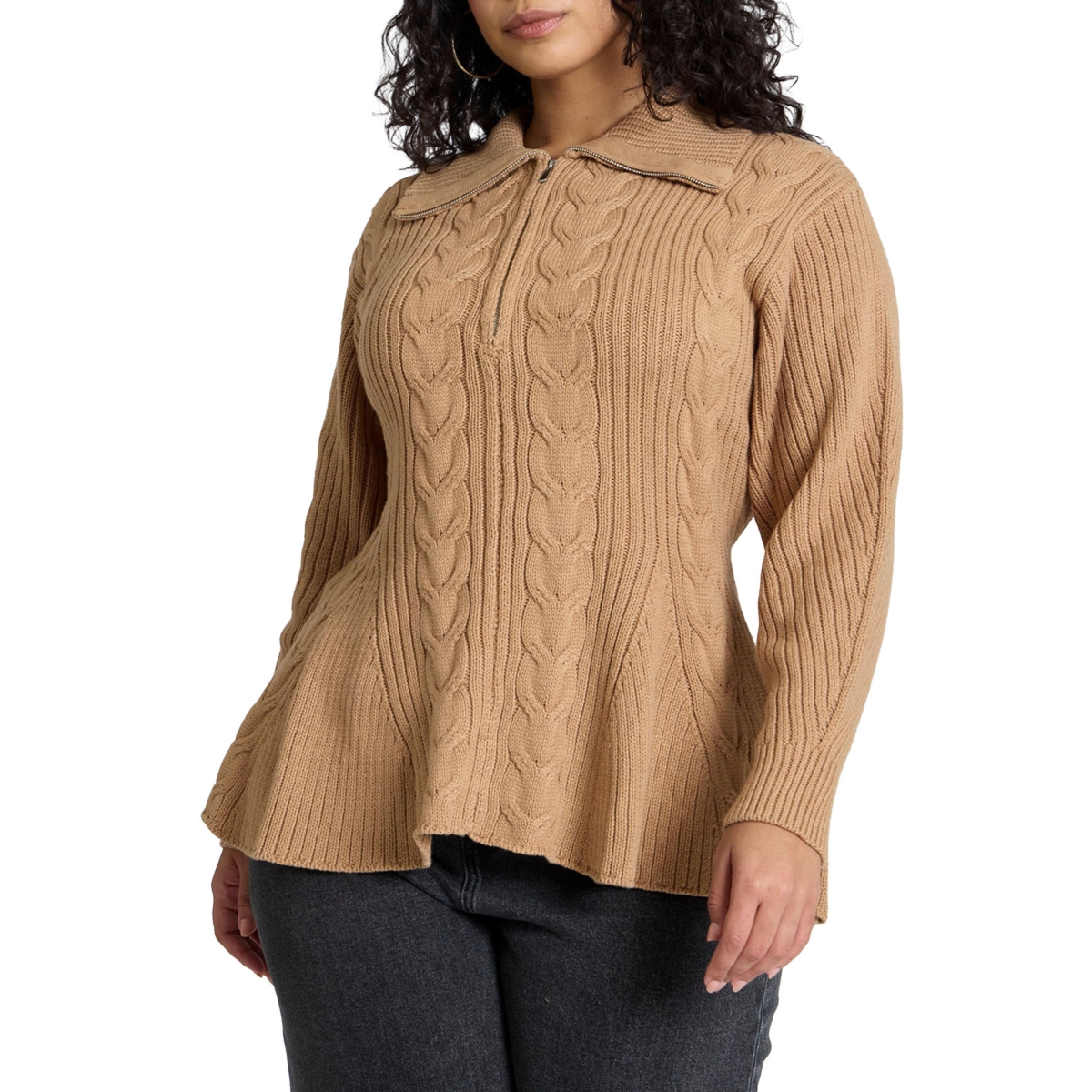 Plus Size Peplum Zipper Sweater - Cartouche