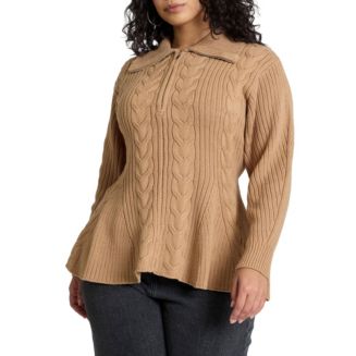 ELOQUII Plus Size Peplum Zipper Sweater - Macy's