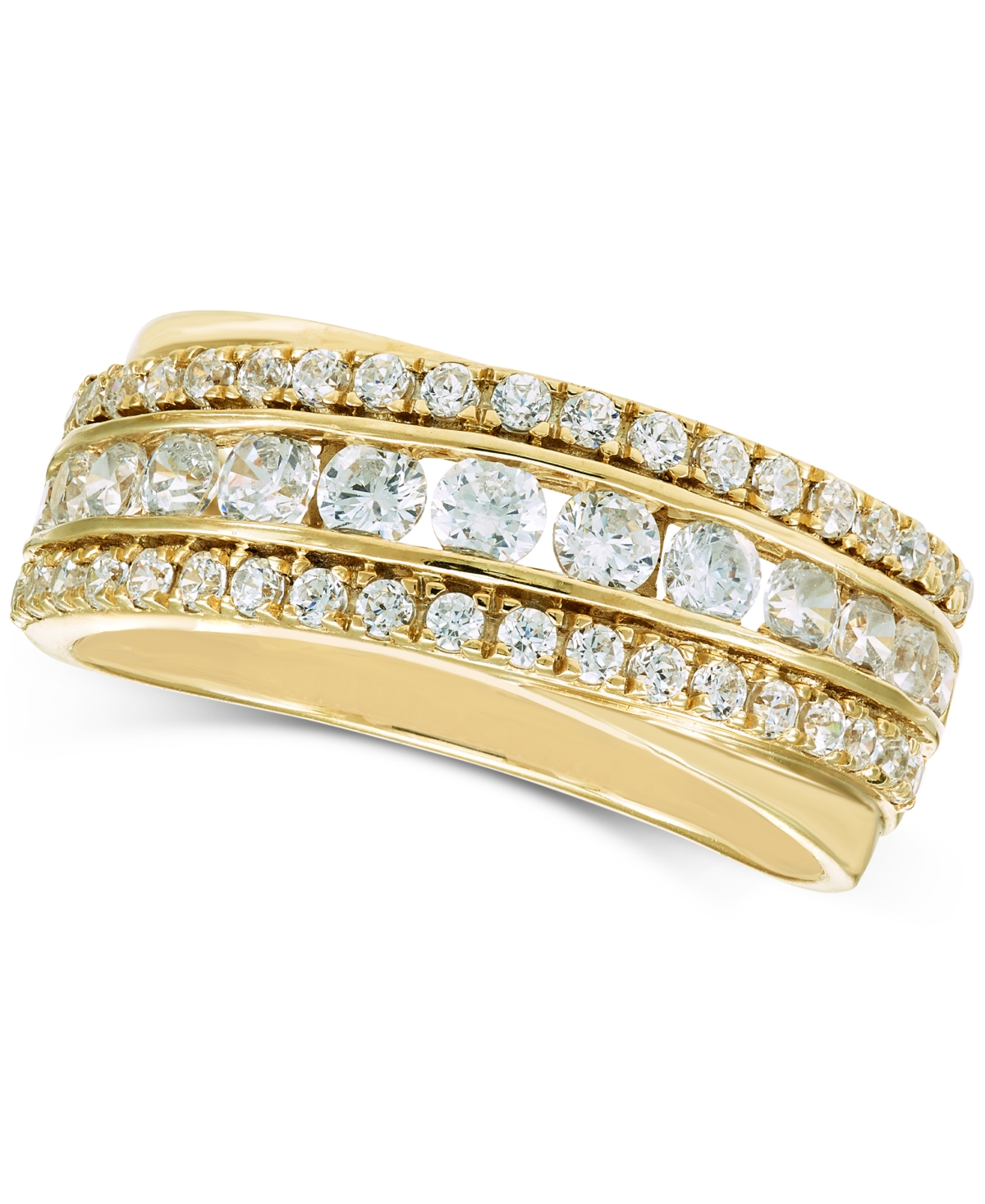 Macy's Diamond Triple Row Diagonal Band (1 Ct. T.w.) In 10k White Or Yellow Gold In Yellow Gold