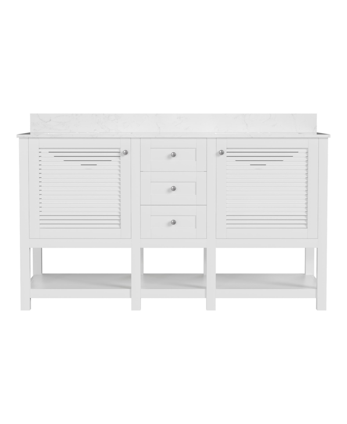 DeerValley 60'' Bathroom Vanity Double Sink Top with Backsplash, Pre-assembled Bathroom Cabinet- White