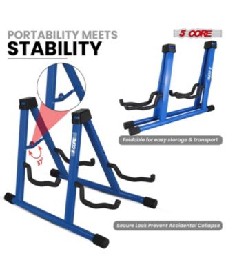 Double Guitar Stand Floor Adjustable A Frame Folding Acoustic Electric Guitars Holder Stands GSS 2N1 BLU