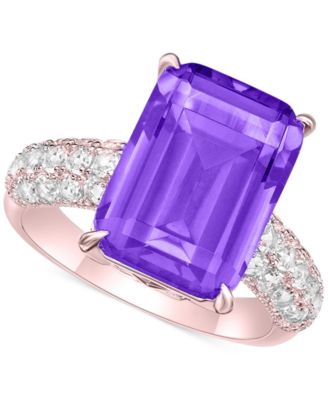 Macy's - Amethyst (8 ct. t.w.) & White Topaz (1/3 ct. t.w.) Statement Ring in Rose Gold-Plated Sterling Silver (Also in Sky Blue Topaz, Pink Amethyst, & Onyx)