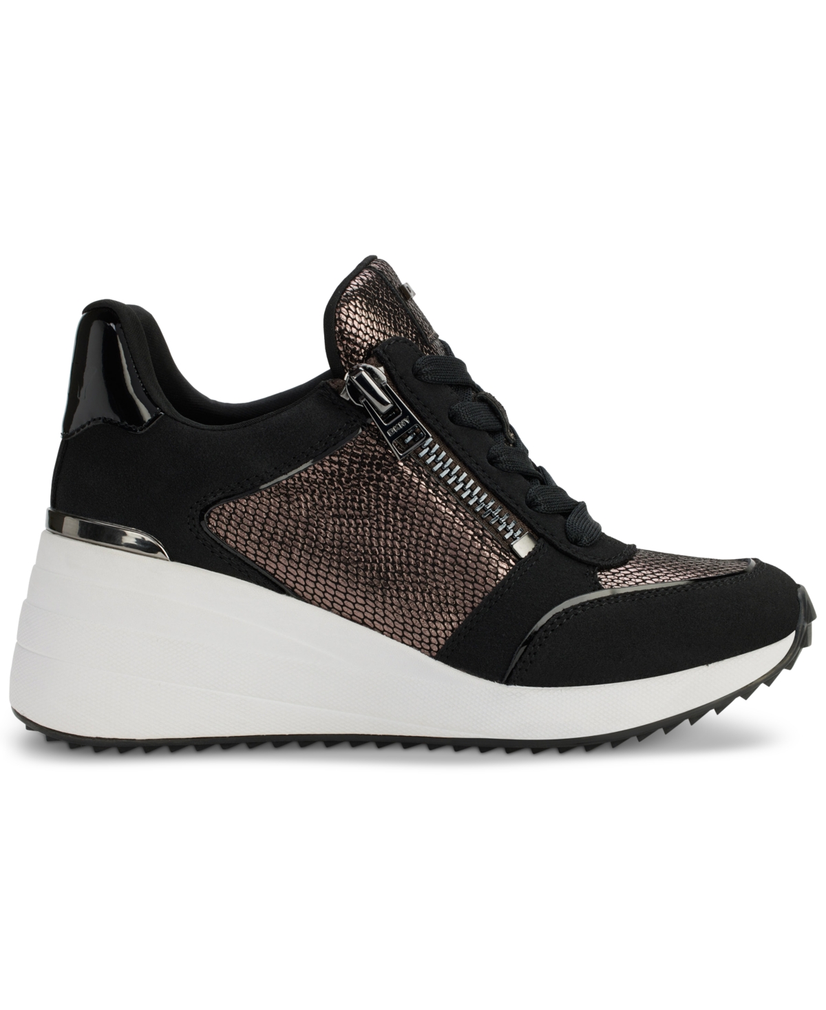 Shop Dkny Women's Kalina Lace-up Wedge Sneakers In Pewter,black